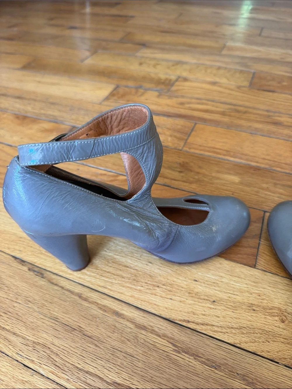 Chie Mihara Gray Leather Cutout Ankle Pumps